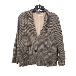 Mod Ref Gingham Blazer Jacket Size Medium Linen Black Cream Office Work Business